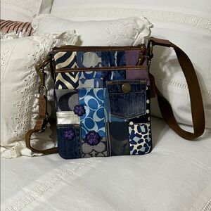 Coach Blue and Brown Patchwork Crossbody Bag